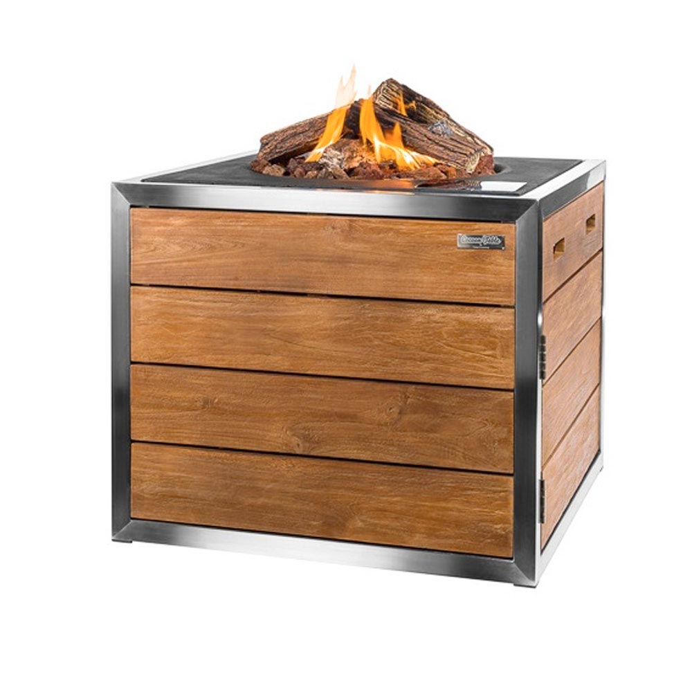 Lounge & Dining Feuertisch, quadratisch mit Edelstahl-Rahmen