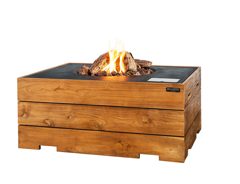 Feuertisch aus Teak-Holz, rechteckig