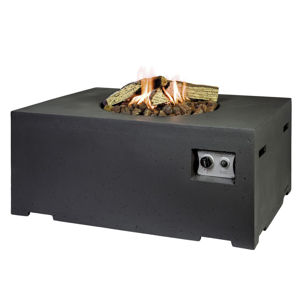 Beton-Feuertisch rechteckig, schwarz