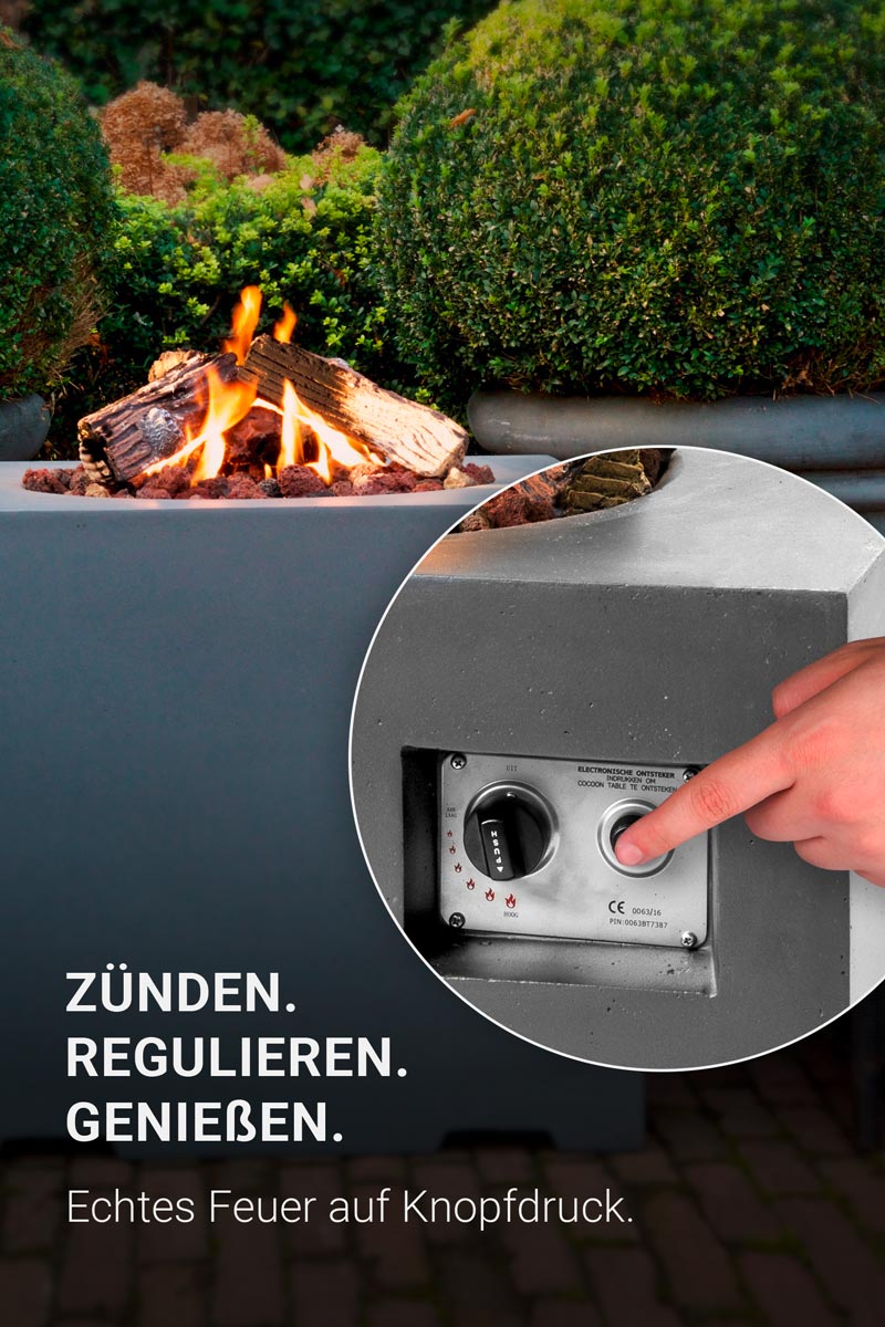 Z&uuml;nden. Regulieren. Genie&szlig;en. Echts Feuer auf Knopfdruck.