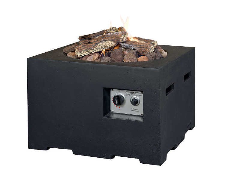 Quadratischer Feuertisch in Betonoptik, schwarz